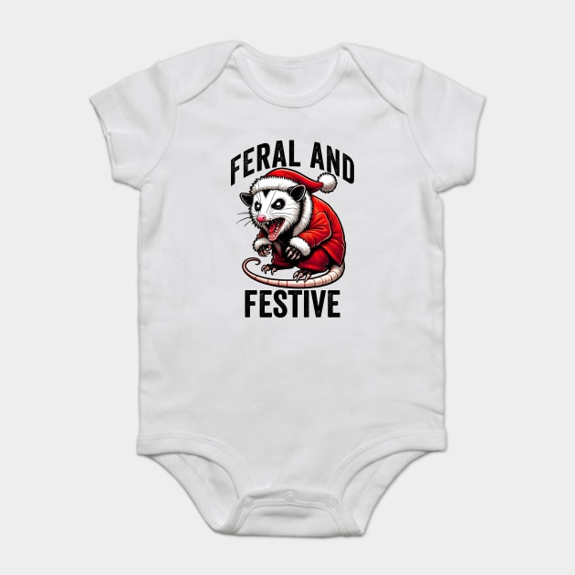 Feral and Fastive hissing possum dressed in Santa suit Baby Bodysuit by Luxinda